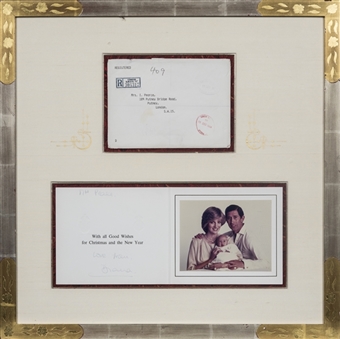 1982 Princess Diana Signed Christmas Card in 21x21 Framed Display (SGC & PSA/DNA)